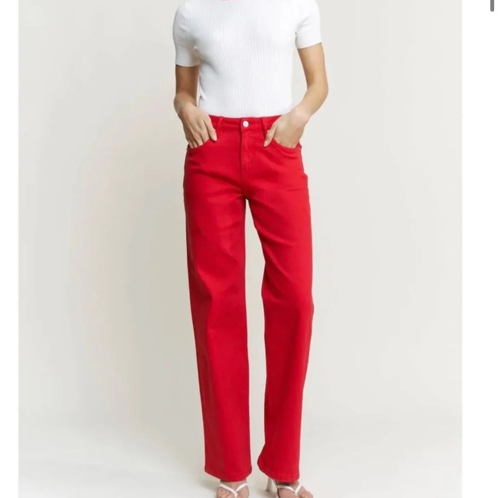 Mica Los Angeles HIGH RISE STRAIGHT LEG WITH LOOSE FIT - LAVA red